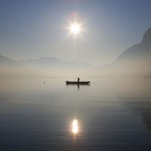 Lake Mondsee in Upper Austria, fishing boat