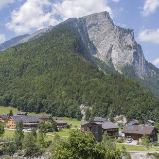 Blick auf die Kanisfluh vom Krone Hotel Au im Bregenzerwald