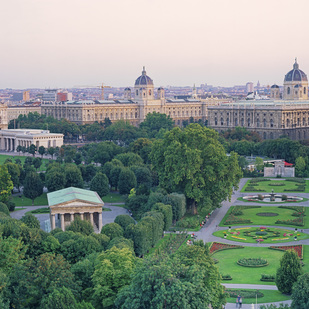 View of Volksgarten park and museums, Vienna
