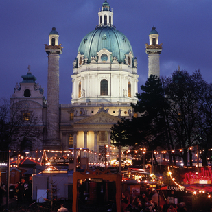 Karlskirche in Vienna at Christmas time / christmas market