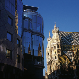 St. Stephen’s Cathedral and Haas house at the corner of the Graben/ Vienna