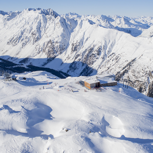 Winter panorama skiing area Ischgl
